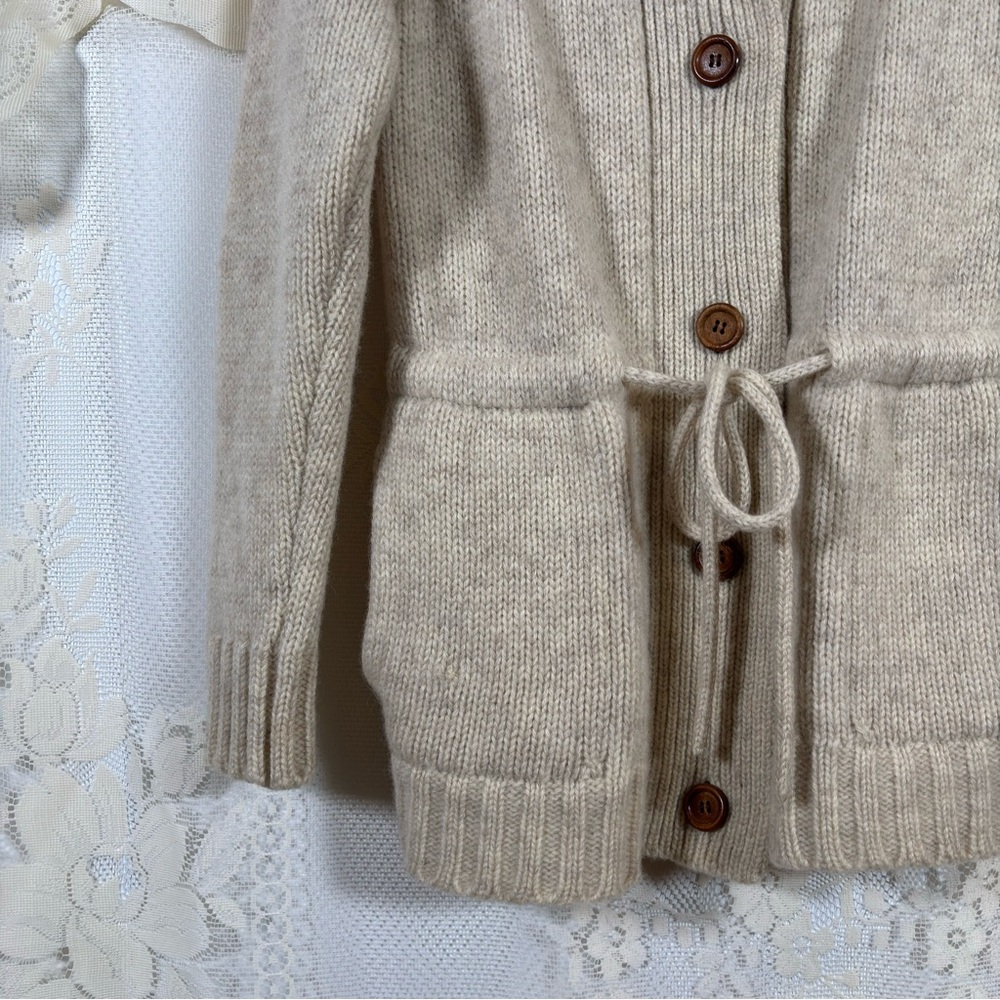 Vintage 60s 70s Wool Cardigan Sweater Cream Beige Belted Hippie Boho Size Xs - Picture 5 of 8